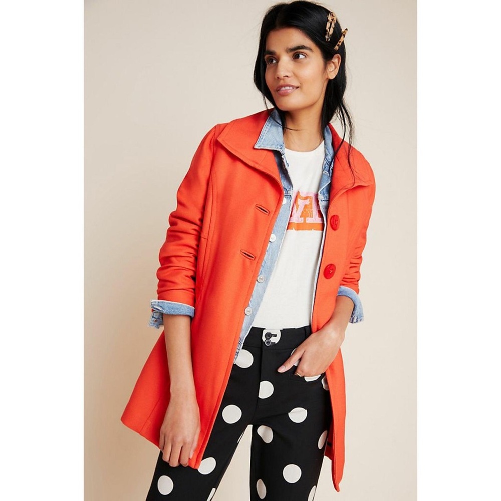 Anthropologie Wellesley Pleated Peacoat NEW Red S